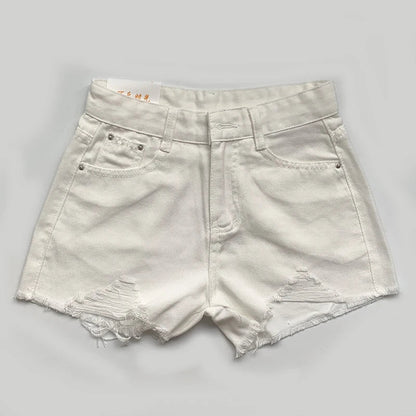 Summer Korean Women's Cowboy Shorts High Waist Casual Blue Denim Shorts Pocket Tassel Perforated Fashion Shorts Y2K Female Jeans