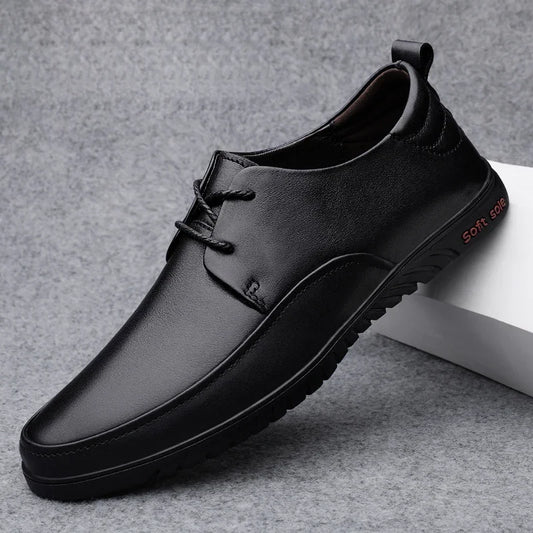 Male All-match Outdoor Flats Genuine Leather Men Casual Office Shoes Handmade Men Lace-Up Footwear 2024 New Mens Oxfords Shoes