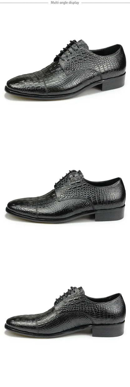 Luxury Crocodile Pattern Genuine Leather Shoes Handmade Men's Vintage Casual Leather Shoes Custom Pointed Toe Oxford Dress Shoe