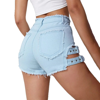 2026 Summer Hot High Waisted Street Style Girls' Ripped Denim Shorts with Rough Edges
