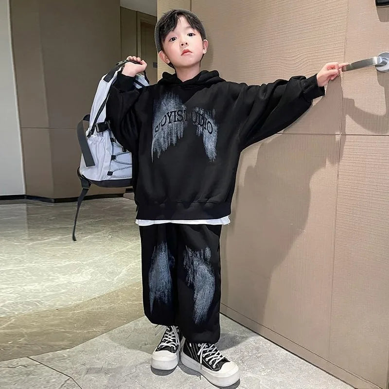 Print Hoodies Set Korean Kids Clothes Children 4 7 Years Clothing Children's From 8 12 Top Bottom Boys Boy Autumn Winter Child