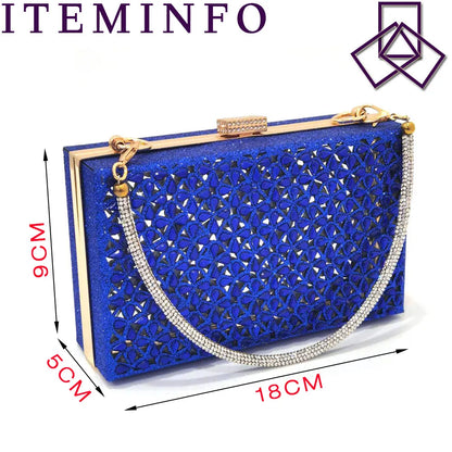 Low Heel Shoes for Women Hollowed Out Embroidery Rhinestone Italian Design Gold Color Pointed-Toe Shoes and Bags Set