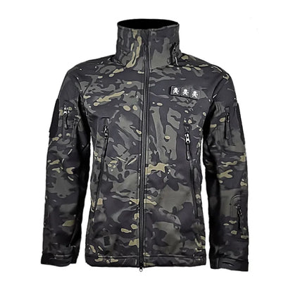 Outdoor Tactical Jacket Men's Stand-up Collar Plush Thickened Soft Shell Jacket Winter Windproof Waterproof Camouflage Coat