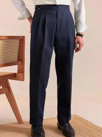Men Pant Trousers Business Pure Cotton Casual Double Pleated High Waist Breathable Casual Formal Pants Men Social Trousers