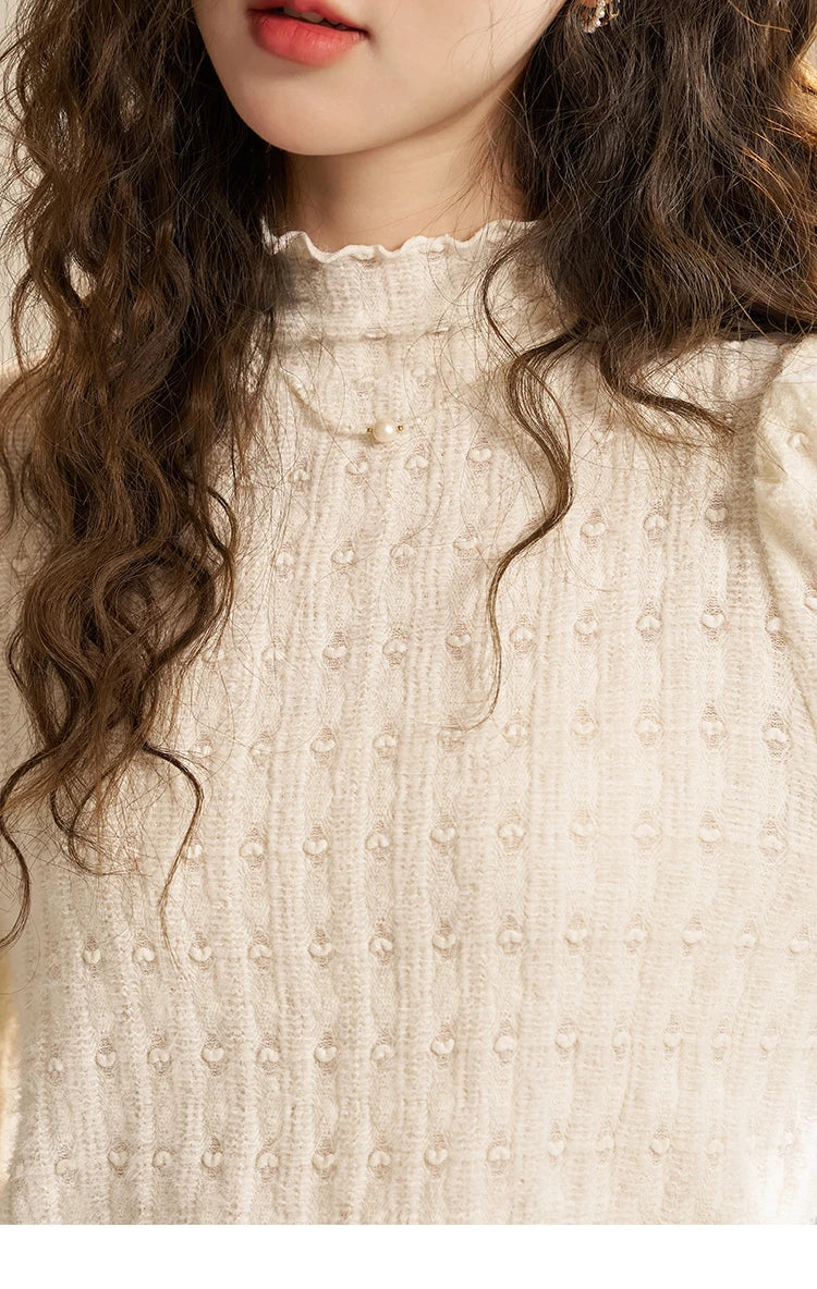 Lace Bottoming Shirt Women Autumn Winter Mock Neck Long Sleeve Knitted Pullover French Warm Inner Top Female MXC58Z0481