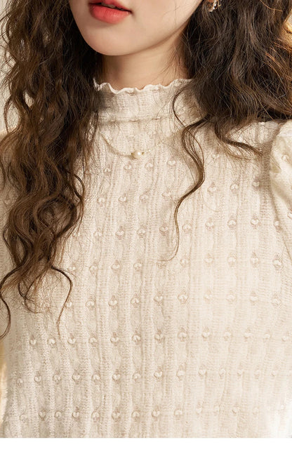 Lace Bottoming Shirt Women Autumn Winter Mock Neck Long Sleeve Knitted Pullover French Warm Inner Top Female MXC58Z0481