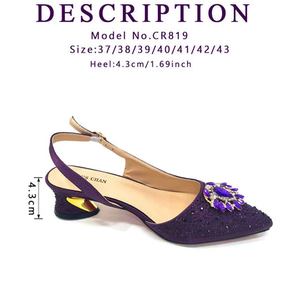 Royal Blue Sandals for Women 2024 Luxury Wedding Pumps Med Heels Rhinestone Design Party Shoes and Bags Set
