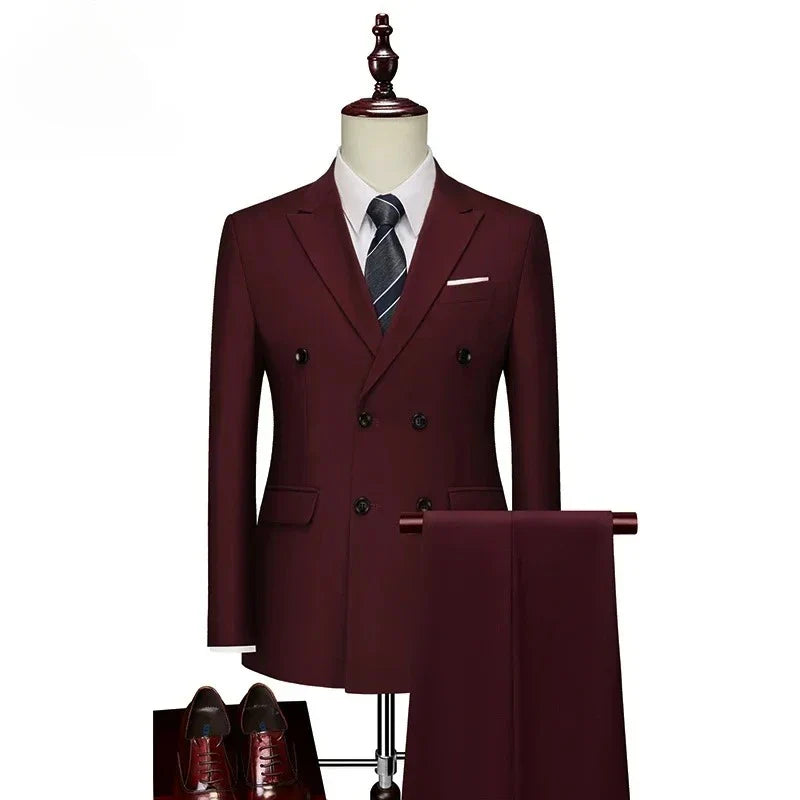 ( Jacket+ Pants ) Men's Slim Fit 2 Piece Suit Double Breasted Business Wedding Prom Tuxedo Suits Blazer & Pants Set