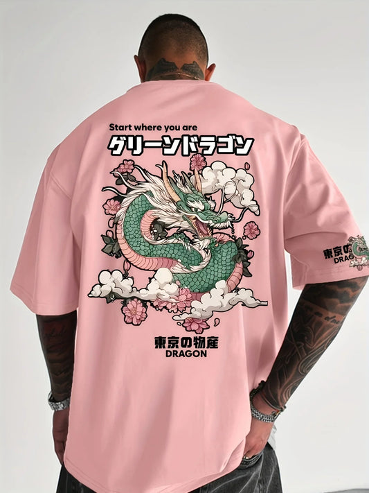 Japan Dragon Print Harajuku Y2K Men Women T-shirt Outdoor Street Casual Trendy Loose Sport Comfort Versatile Short-sleeve Summer