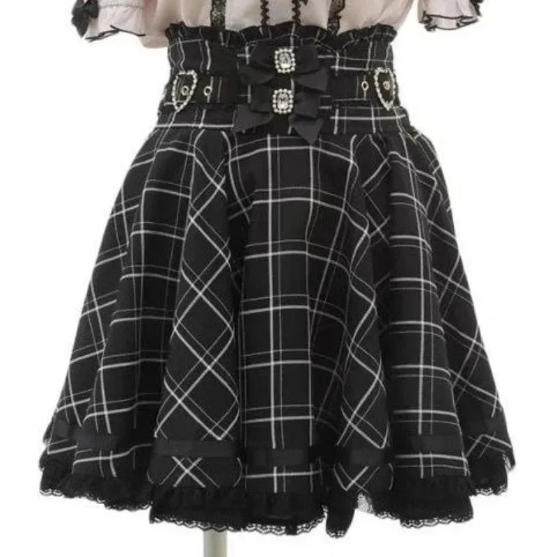Japanese Harajuku Mini Skirt Punk College Style Plaid Cake Subculture Y2k Skirt Girl Summer High Waist Sweet Mini Skirt