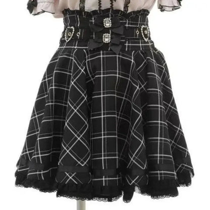 Japanese Harajuku Mini Skirt Punk College Style Plaid Cake Subculture Y2k Skirt Girl Summer High Waist Sweet Mini Skirt