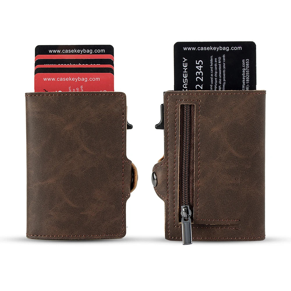 Men Card Holder Premium Vintage Leather Pop Up Cardholder Slim Minimalist Money Clip Smart Wallet with Coin Purse