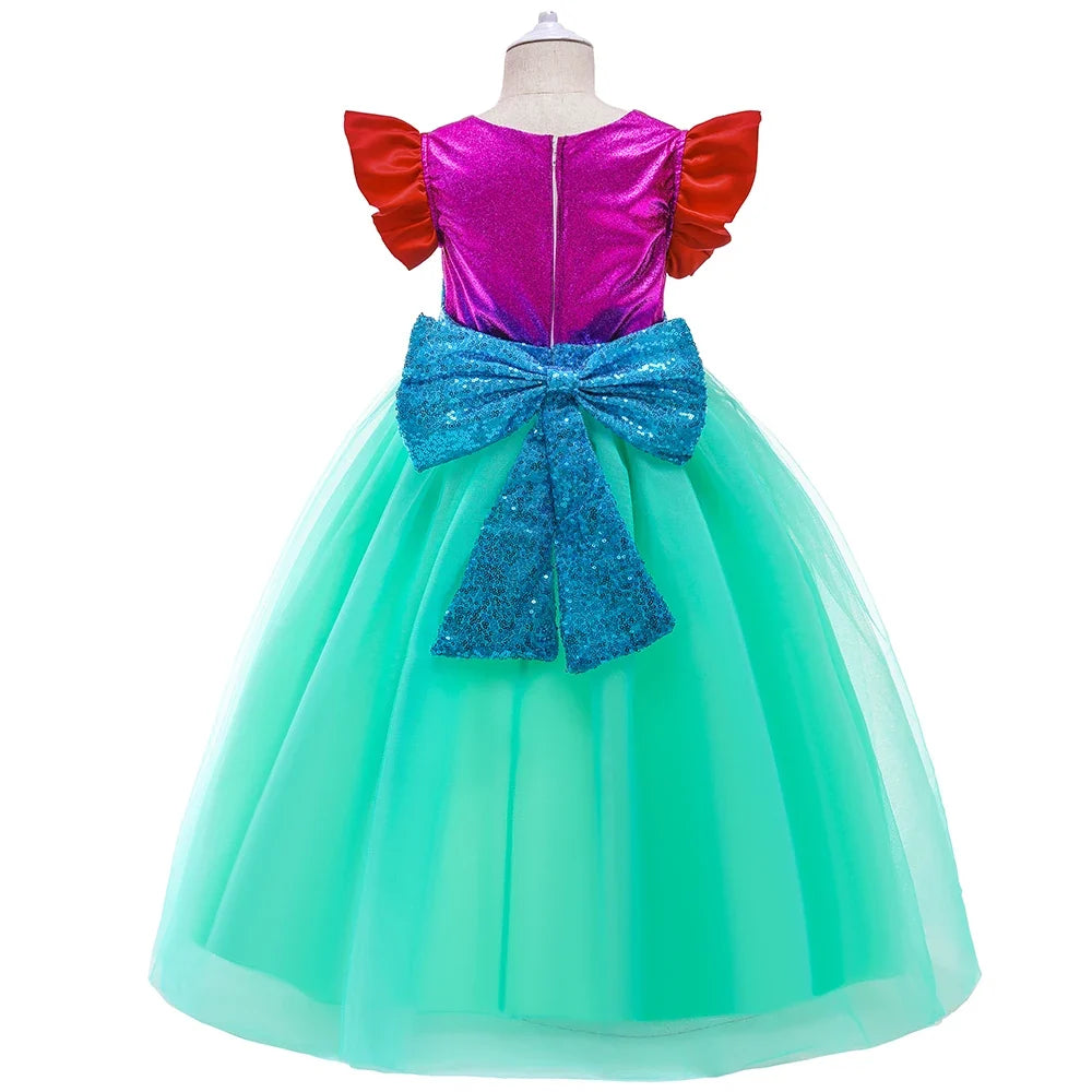 Little Mermaid Ariel Princess Costumes Young Girls Purple Dress Kids Cosplay Carnival Gown Birthday Tutu Dresses Summer New Wear