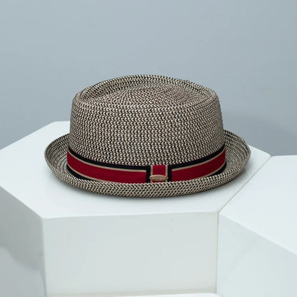 Fashion Vintage British Trilby Straw Hat Breathable Cuban Travel Cap Beach Sun Hat Handwoven Men's Summer Straw Fedora