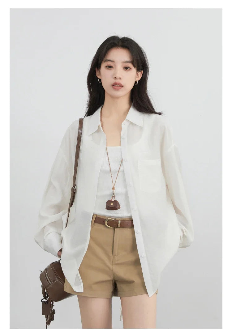 Women Long Sleeve Shirts Solid Loose Casual New Style Design Back Hollow Out Shirt Female Blouse Spring Summer 2026