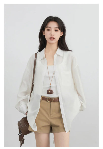 Women Long Sleeve Shirts Solid Loose Casual New Style Design Back Hollow Out Shirt Female Blouse Spring Summer 2026