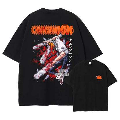 Anime C-Chainsaw M-Man T Shirts Oversized Vintage Washed Denji T-shirt Manga Power T Shirt Pochita Makima Reze Tops Tees man