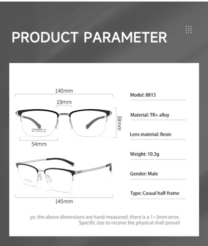 New Ultra-Lightweight Business Titanium Frame Semi-Rimless Reading Glasses Men Customized Prescription Myopia C8813T