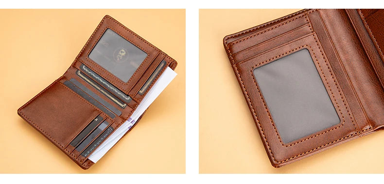 Men's British Casual Style Short Wallet Credit Card Holder PU Leather Bifold Men's Wallet