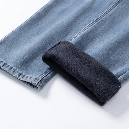 Men's loose straight leg jeans retro washed elastic casual pants suitable for all seasons versatile pants