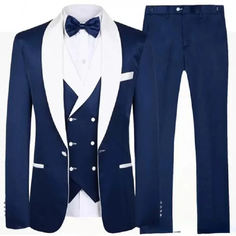 Tailor Made blue Men's Suits Groom Tuxedos Peak Lapel Best Man Suits Mens Wedding Suits (Jacket+Pants+Vest)
