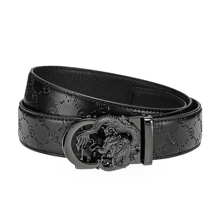 Men's Genuine Leather Belt - Adjustable Automatic Ratchet Buckle for Business Suits, Casual Wear & Everyday Office Style