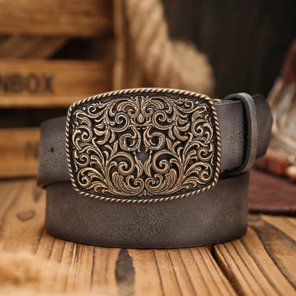 A Western-Buckle PU Belt Suitable for Both Men and Women, A Unique and Retro Brown Belt (With Perforated Nails Included)