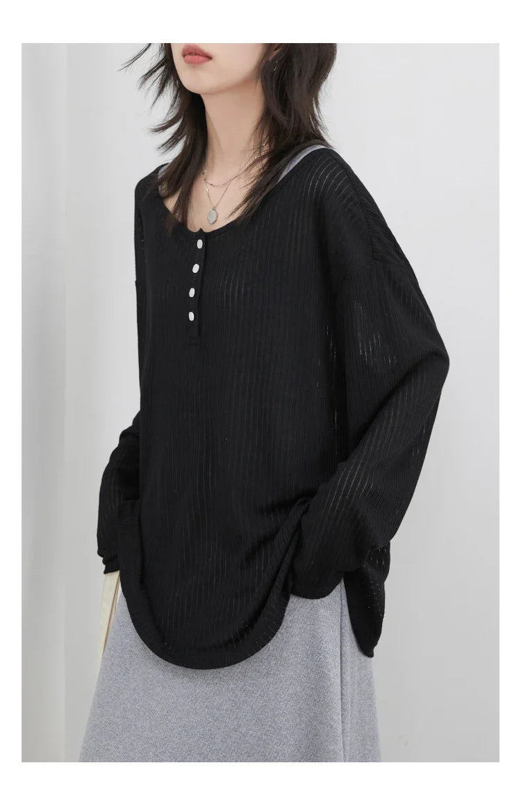 Women T-Shirts Casual Loose New Slightly Transparent O Neck Female Top Thin Sun Protection Tees Spring Summer 2025