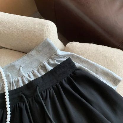 Summer Women Sports A Line Skirts for Women Summer High Waist Drawstring Solid Mini Skirts Female Sweet All Match Ballet Skirts