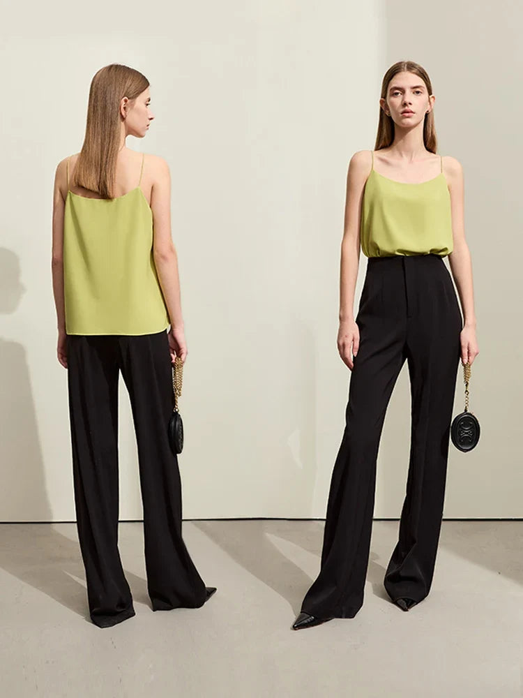 Minimalism Camis For Women 2025 Autumn New Commuter Straight Solid Halter Chiffon Female Comfortable Casual Tanks 12411011
