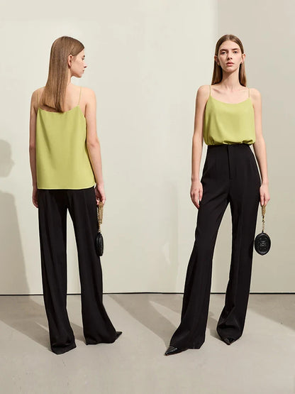 Minimalism Camis For Women 2025 Autumn New Commuter Straight Solid Halter Chiffon Female Comfortable Casual Tanks 12411011