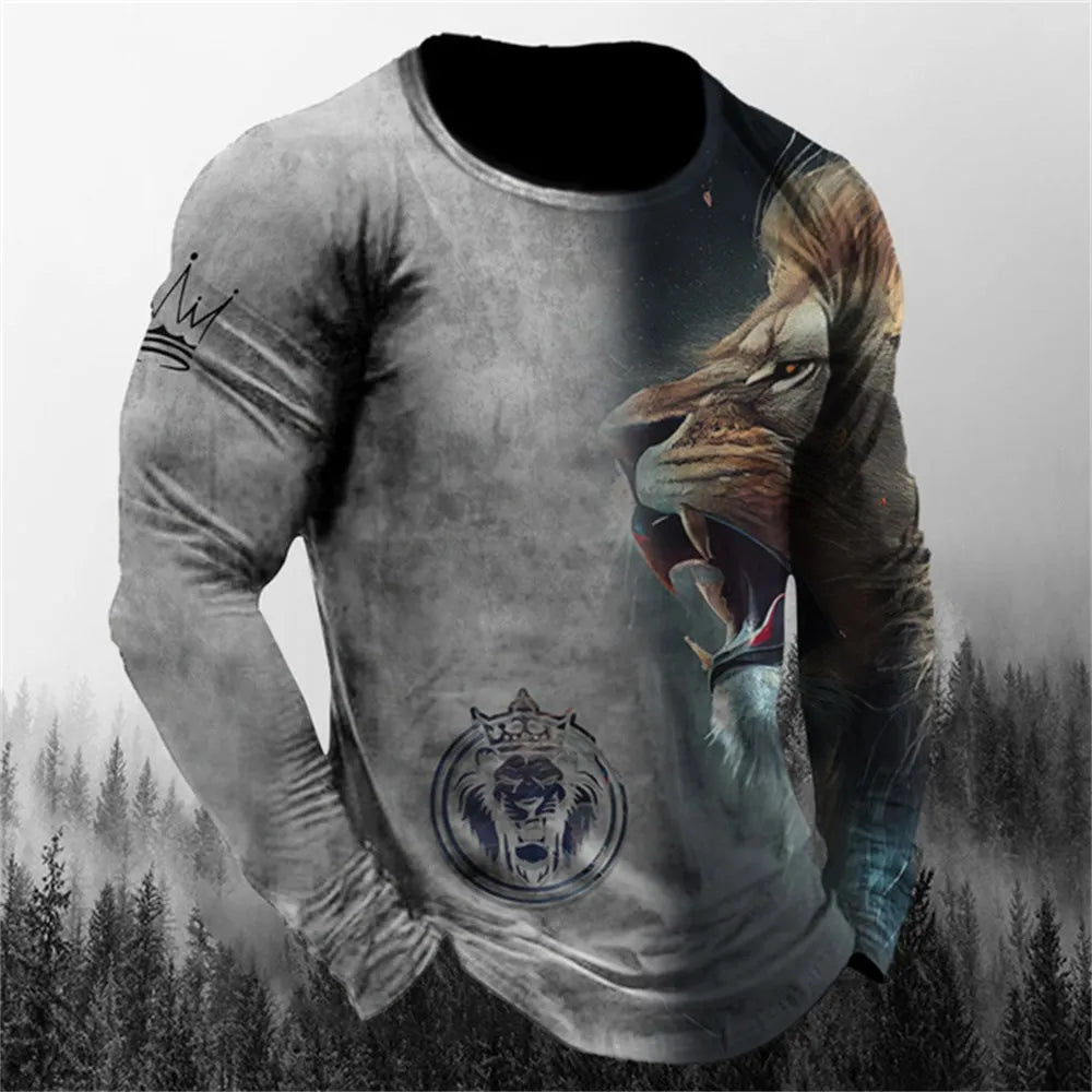 Retro Men's Long Sleeve T-shirt Animal Print Shirt Animal Pattern Clothing Street Apparel Sleeve Top Men's Plus Size XS-5XL