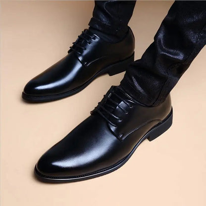 Business Formal Men's Pointed Toe Loafers with Invisible Heel Lift Korean Style Versatile Wedding Shoes for Youth Trendy Design