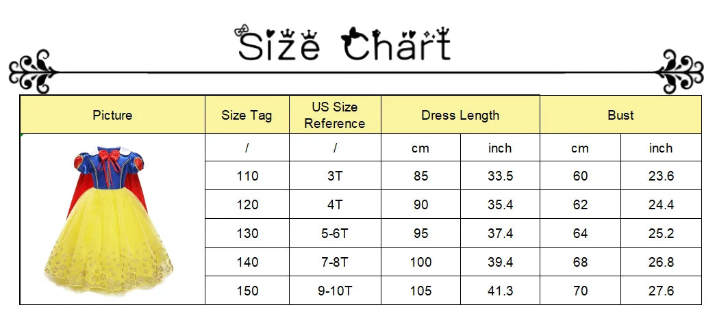Elsa Anna Snow White Moana Rapunzel Ariel Belle Princess Dress for Girls Cosplay Carnival Birthday Party Outfit Kids 2-8Y