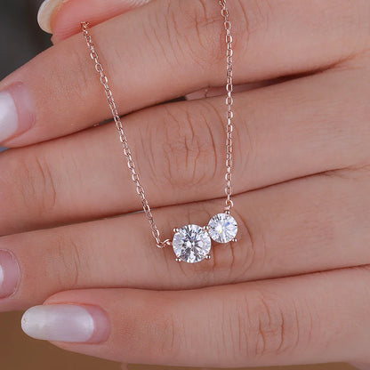 1.5cttw Round Cut Moissanite Pendant Necklace for Women 925 Sterling Silver Two Stone Delicate Necklace Jewelry Anniversary Gift