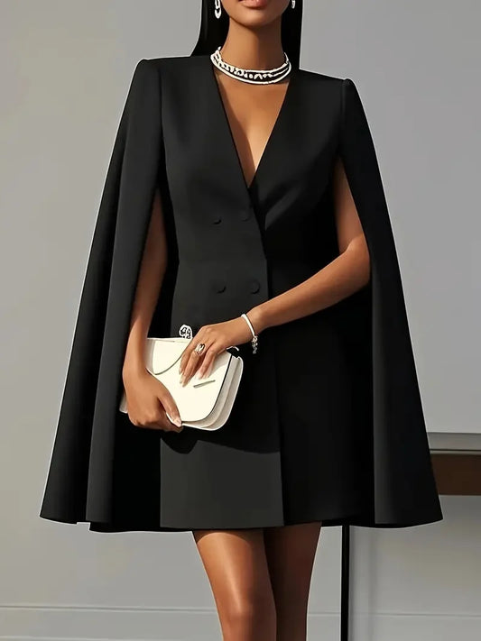 Autumn commuting double-breasted shawl cloak solid colour suit dress women's clothing
