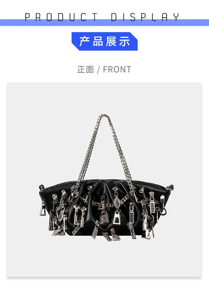 Punk Style Ruched Dumpling Armpit Bag 2025 Multi Zipper Head Decoration Women's Shoulder Bags Spicy Girl Y2K Handbags