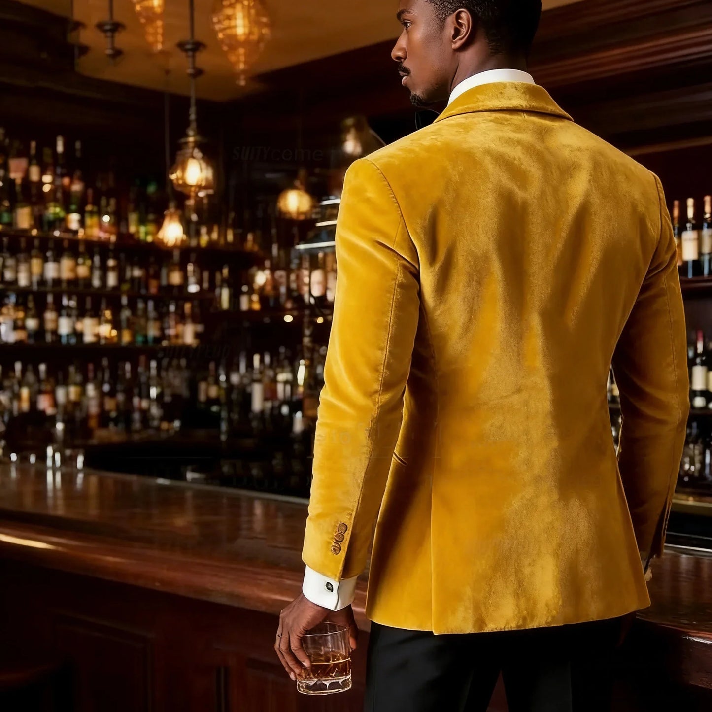 Men's Gold Velvet Tuxedo Blazer Shawl Lapel One Button Formal Jacket Fashion Slim Fit Wedding Prom Party Suit Coat