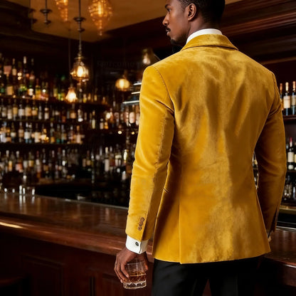 Men's Gold Velvet Tuxedo Blazer Shawl Lapel One Button Formal Jacket Fashion Slim Fit Wedding Prom Party Suit Coat