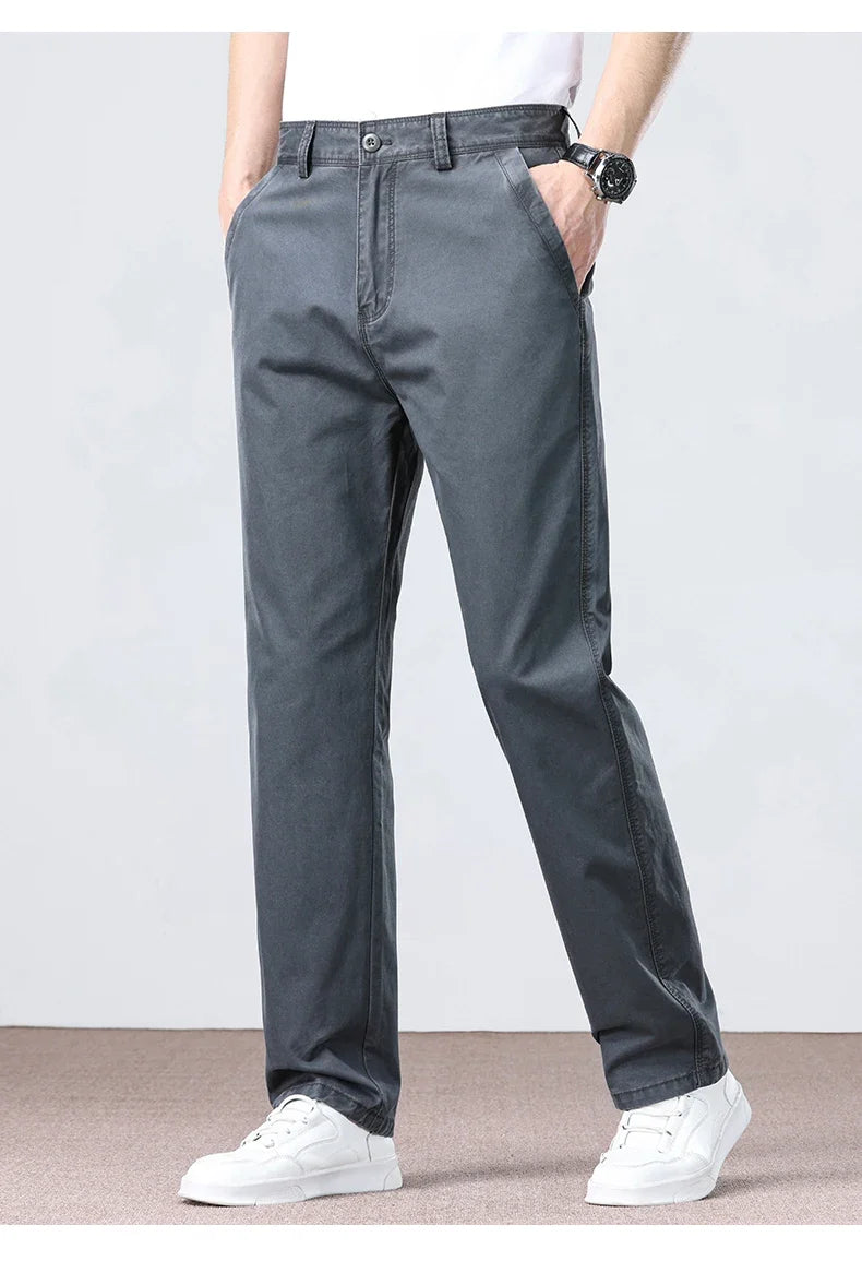 100% Cotton Straight Casual Pants Men's New Cargo Pocket Fashion Brand Comfortable High Quality Business Male Pants