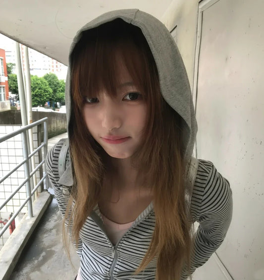 Y2k Japanese Hoodies Women Long Sleeve Striped Sweatshirt Streetwear American Striped Hoodies With Zipper E-girls
