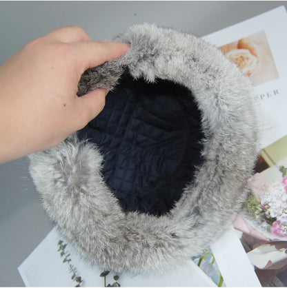 2026  Unisex Winter Russian Outdoor 100% Genuine Rabbit Fur Caps Warm Real Rabbit Fur Bomber Hat Natural Quality Rabbit Fur Hats
