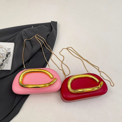 Women PU Leather Metal Handle Handbag & Removable Strap Crossbody Shoulder Bag Hand-held Shoulder Clutch Bag for Evening Dinner
