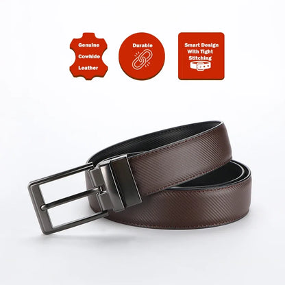 1pcs Men's Leather Reversible Belt, Rotate Black Buckle