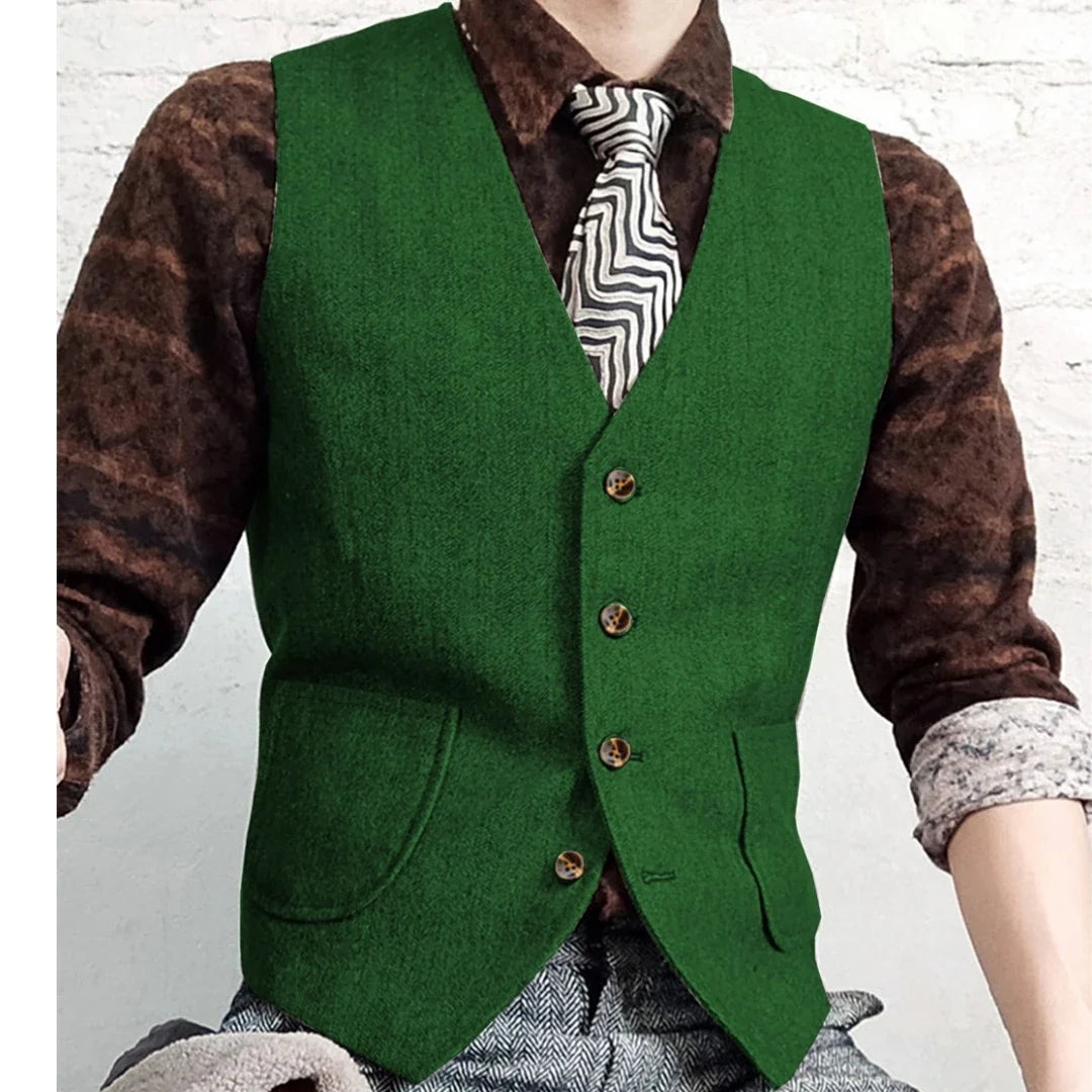 Men Vest Gray Herringbone Single Button V Neck Waistcoat For Wedding Banquet Business Office Work Daily Casual Men Suit Vest