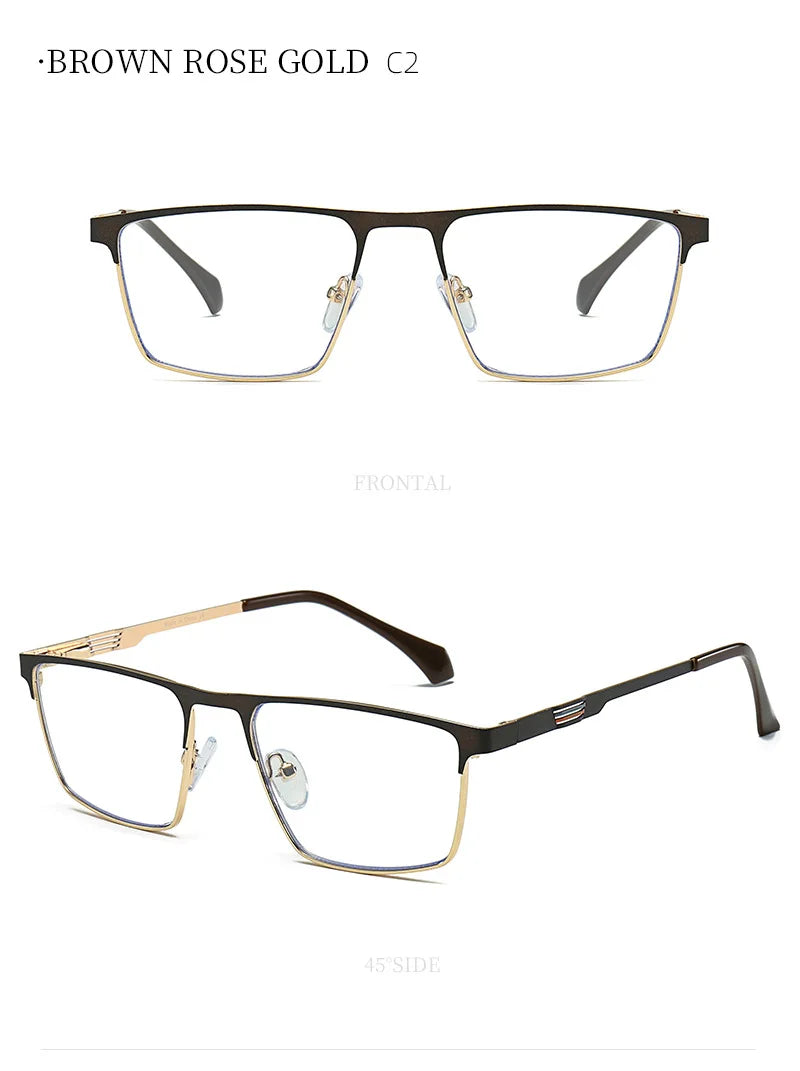 New Metal Eyeglasses Square Frame Business Casual Anti-blue Light Reading Glasses Men's Prescription Customized 6915