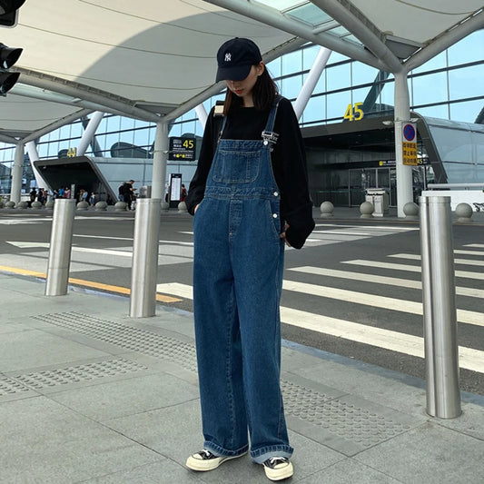 2026 New Women's Casual Wide-Leg Suspender Pants Denim Overalls with Pockets and Hooks Suitable For All Seasons