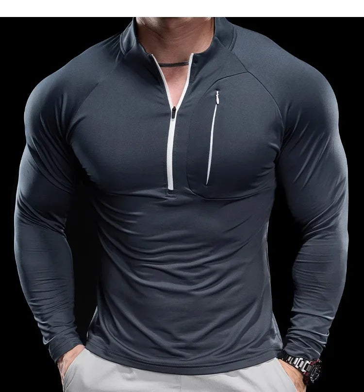 2024 New Men's Sports Gym Fitness Tops Running Training Clothes Round Neck Quick-drying Breathable Long-sleeved T-shirt Autumn