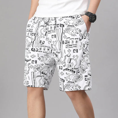 Mens 100% Cotton Shorts Elastic Waist Casual Shorts Printed Beach Shorts Relaxed Fit Running Shorts Cotton Sweat Shorts