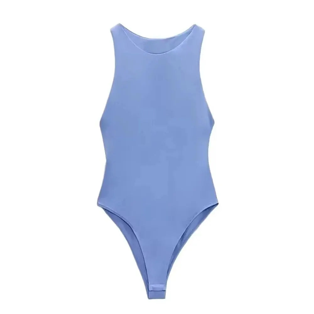 Women Fashion With Halter Neck Skinny Bodysuit Sexy Sleeveless Snap-button Female Playsuits Mujer